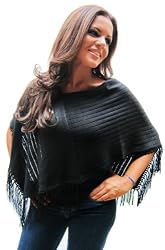 Handmade Comfortable Lightweight Poncho - Petite Women - Sophisticated Black (Crocheted Border)
