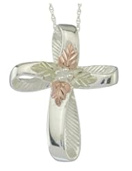 Black Hills Gold Sterling Silver Ribbon Cross Pendant
