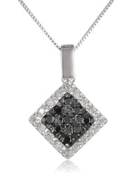 10k White Gold Square White and Black Diamond Pendant Necklace (2/9 cttw, I-J Color, I2-I3 Clarity), 18"