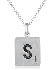 Scrabble 925 Sterling Silver 0.042ct Diamond Initial S Pendant Necklace, 18"