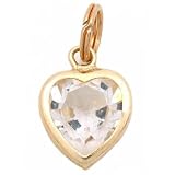 14K Gold Heart Charm April Birthstone Love Jewelry