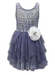 Girls Mesh Sequined Sleeveless Round Neck Organza/Polyester  Dress