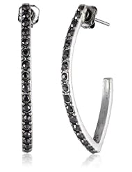 Lucky Brand "Icicle" Silver Pave Post Back Hoop Earrings