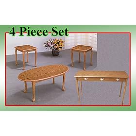 4 Piece Oak Coffee Table & 2 End Tables Set with Sofa Table