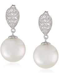 Sterling Silver, White Topaz, and White Freshwater Cultured Pearl (14.5-15mm) Drop Earrings