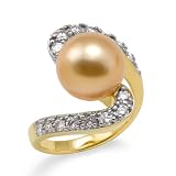 South Sea Golden Pearl Ring with Diamonds in 14K Yellow Gold