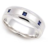 14k White Gold Bezel set Blue Sapphire Wedding Band Ring