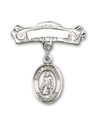 Sterling Silver Baby Badge with St. Peregrine Laziosi Charm and Arched Polished Badge Pin
