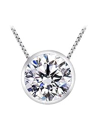 1/4 Carat New Bezel Round Diamond Pendant in 14K White Gold w/ 16" chain (.25 J-K I2) - Very Good Cut