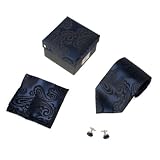 Blue Paisley Tie, Cufflinks, Hankchief, Matching Same Fabric gift Box Set groomsman gift DS1008