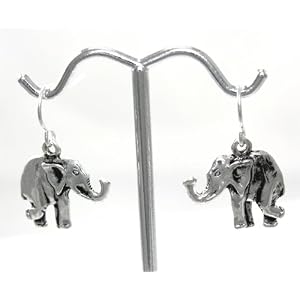 Adorable Silver Tone Elephant Charm Hook Earrings (Rainbow)