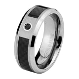 8mm 1 One Stone Black Diamond Carbon Fiber Cobalt Free Tungsten Carbide COMFORT-FIT Wedding Band Ring for Men and Women (Size 8 to 12)