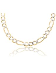 14K Solid Yellow Gold White Pave Figaro Link, 2 Two Tone, Chain Necklace 9mm Wide 30" inch Long.
