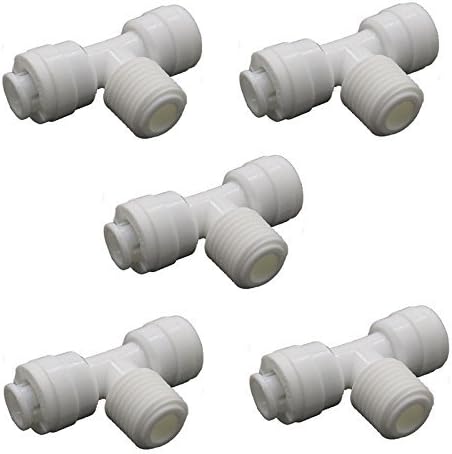1/4" Male Tee Quick Connect Fittings + 10 Lock clips Ro Water Filter Pack of 5