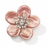 14k White Gold Pink Mother Of Pearl Flower Pin With Diamond Center