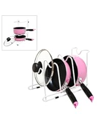 Kitchen: White Metal Adjustable Kitchen Pots Holder Pans / Lids Storage & Drying Rack Organizer - MyGift - MyGift