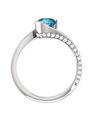 18K White Gold 6.00mm Round Cut London Blue Topaz and Diamond Ring -- LIFETIME WARRANTY