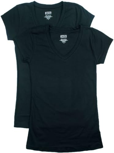 2 Pack Activewear Apparel Semi Sheer Lightweight V Neck Juniors T-shirt Packs (Juniors Small, Black/Black)