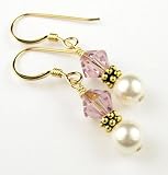 June Lt. Amethyst Gold Filled Swarovski Crystal Beaded Birthstone Pearl Drop Earrings