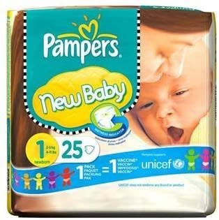 Pampers Nappies New Baby Size 1 (Newborn) 2-5kg/4-11lbs 25 Nappies x Case of 4 by BabyProducts