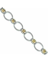 Genuine .925 Sterling Silver Antiqued Champagne Cz Bracelet 8 Inch Length. 100% Satisfaction Guaranteed.