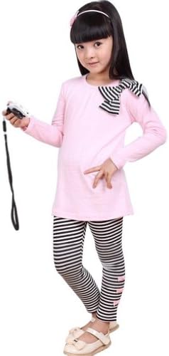 Aycliny Girls Long Sleeve Shirts & Striped Leggings 2 Piece Set