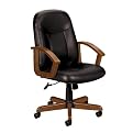 800 Series Mid-Back Swivel/ Tilt Chair - Black Leather/ Bourbon Cherry Finish