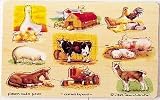 kids and infants educational toys item: Wooden Farm 9-piece Peg Puzzle
