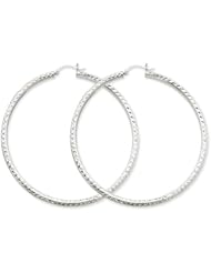 14k White Gold Diamond-cut 3mm Round Hoop Earrings. 65mm Diameter.