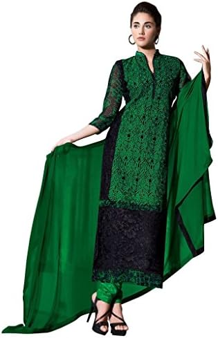 Mayloz Women's Semi Stitched Cotton Embroidered Salwar Kameez Free Size Green