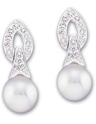 14K White Gold Cultured Pearl and Diamond Earrings -- LIFETIME WARRANTY