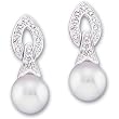 14K White Gold Cultured Pearl and Diamond Earrings