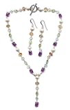 Amethyst, aquamarine and pearl jewelry set, 'Summer' 15.8 L