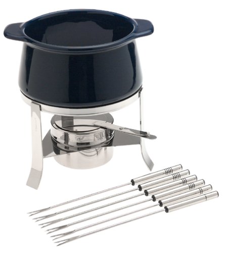 Chantal 1-3/4 Quart Ceramic Fondue Set, Cobalt Blue