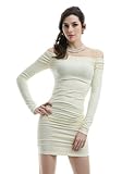 Doublju Fitted Dress with Open Shoulder in Stretch Cotton Spandex IVORY M