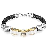 Black White Gold Leather Stainless Steel Cross Religious Mens Bracelet Black White Gold Leather Stainless Steel Cross Religious Mens Bracelet