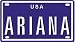 Ariana USA mini metal embossed license plate name for bikes, tricycles, wagons, kids doors, golf carts, baby strollers, pedal cars. Over 400 names available. Type in \