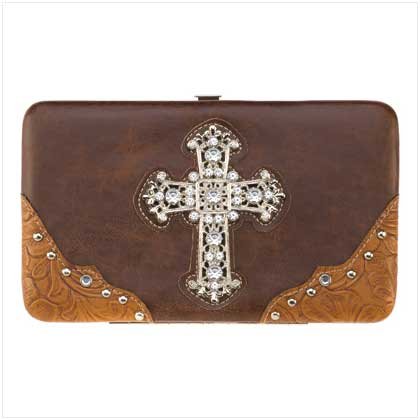 Western Faux Leather Trim Jeweled Cross Fashion Wallet