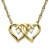 14k Yellow Gold Double Heart Pendant w/ Diamond Accent