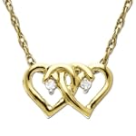 14k Yellow Gold Double Heart Pendant with Diamond-Accent