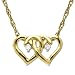 14k Yellow Gold Double Heart Pendant with Diamond-Accent