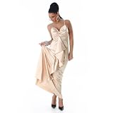 Elégante robe de soirée longue satin Beige (613)