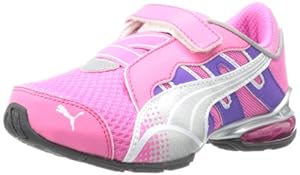 PUMA Voltaic 3 V Kids Running Shoe (Toddler/Little Kid/Big Kid),Fluorescent Pink/PUMA Silver/White,9 M US Toddler