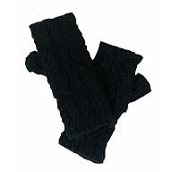 Turtle Fur Artisan Made - Mika Fingerless Mittens, Hand Knit in Nepal, 100% Wool, Fleece Lined, Fingerless Mittens, Black
