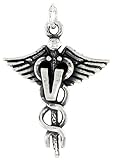 Sterling Silver Oxidized Veterinary Caduceus (Medical Symbol) Pendant, 15/16 (23mm) tall
