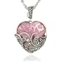 Sterling Silver Marcasite and Pink Glass Heart Pendant, 18"