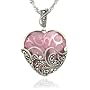 Sterling Silver Marcasite & Pink Glass Heart Pendant, 18"