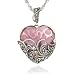 Sterling Silver Marcasite & Pink Glass Heart Pendant, 18"
