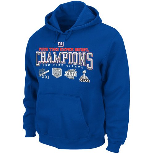 NFL New York Giants Super Bowl XLVI Champions 4-Time Champs Big Time Pullover Hoodie Sweatshirt - Royal Blue