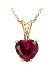 2.22 Ct Heart Shape Red Created Ruby White Diamond 14K Yellow Gold Pendant